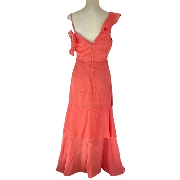 BCBGENERATION Women’s High Low Tiered Ruffled Asymmetric Maxi Dress Coral Size 8 - Picture 3 of 12